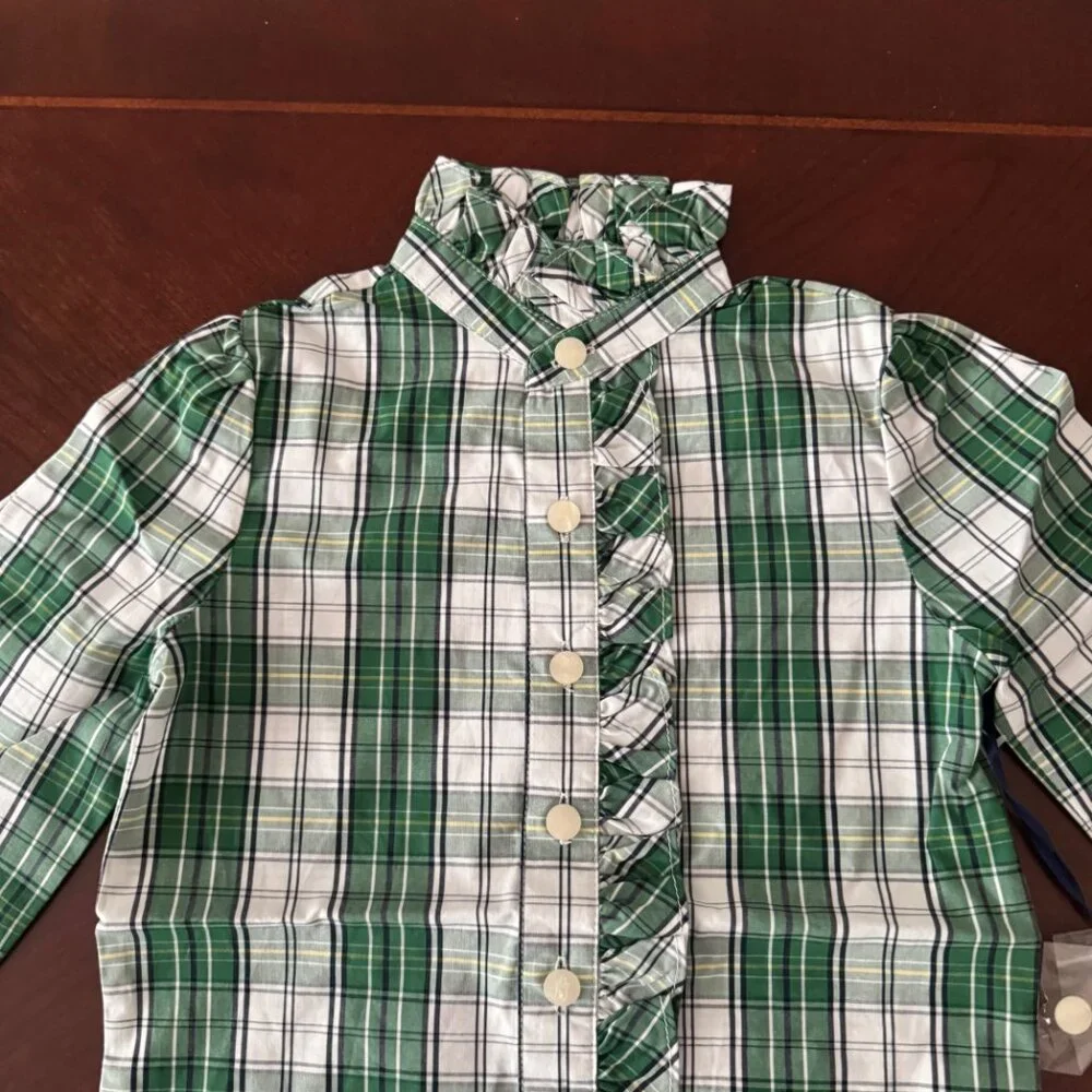 New Classic Prep Kids Childrens Girls Ginny Ruffle Front Button Down Plaid 2T
